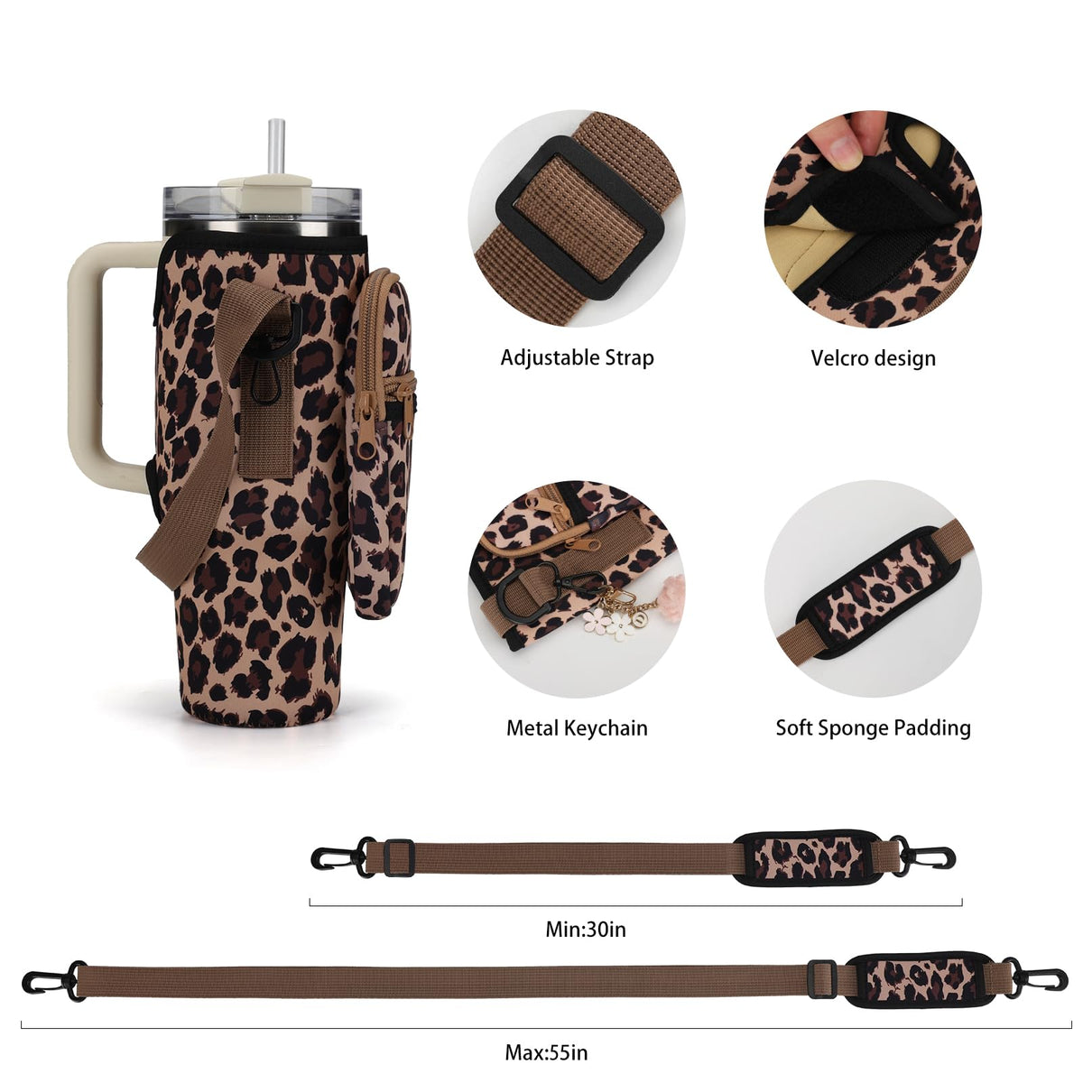 GOEWY Water Bottle Carrier Bag for Stanley Cup 30oz with Phone Pockets