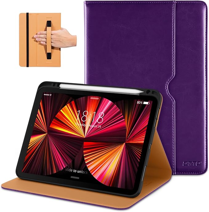 DTTO Case for iPad Pro 11 Inch 4th / 3rd / 2nd / 1st Generation 2022/2021/2020/2018Premium PU Leather Folio Stand Cover with Hand Strap Auto Wake/SleepMultiple Viewing Angles Black