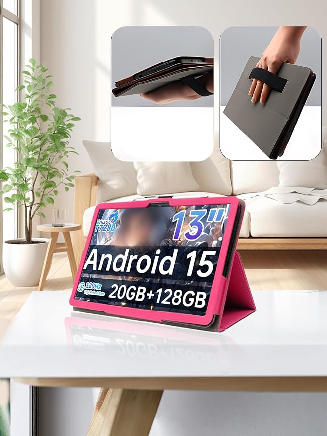 for TECLAST T65 13.4 Inch Android Tablet CaseBOVUGAC Folding Stand Protective Cover with Pencil Holder and Wrist StrapFull Protection Premium PUScratch Resistant(Black)