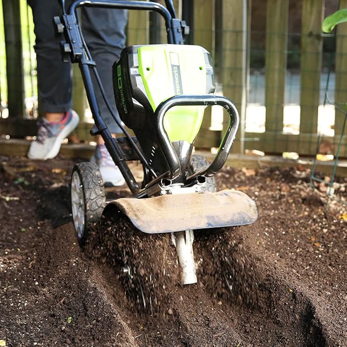 Greenworks Pro 80V 10 inch Cultivator with 2Ah Battery and Charger, TL80L210, Black And Green