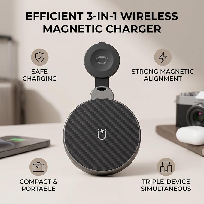EBTOOLS Wireless Magnetic Charging Pad 15W Fast Charging Pad with Overcurrent Overheating Protection and Compact Folding Design for 17 16 Earphone Watch