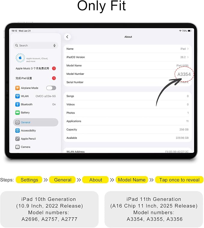 case for ipad 11th Generation11 Inch 2025 (A16 Chip) &amp 10th Gen 10.9 Inch 2022 - Slim Scratch-Resistant Hard PC Translucent Back Shell Smart Cover Wake/Sleep FunctionBlack Bow