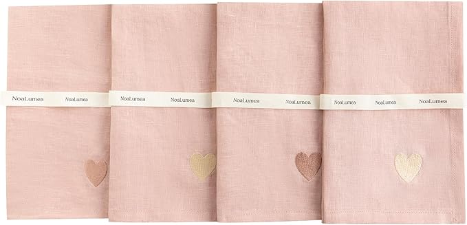 100% Linen Napkins Set of 4 - Dust Pink Cloth Dinner Napkins, Embroidered, Washable and Reusable, Elegant Table Decor for Dinner Parties & Special Occasions, 17.7 x 17.7 Inch