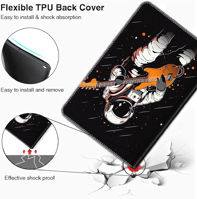 Case for iPad Pro 11 Inch 2022/2021/2020/2018 iPad Air 5th / 4th Gene 10.9 Inch (2022/2020) - Slim Fit Standing Cover with Auto Sleep/Wake，Astronaut Guitar
