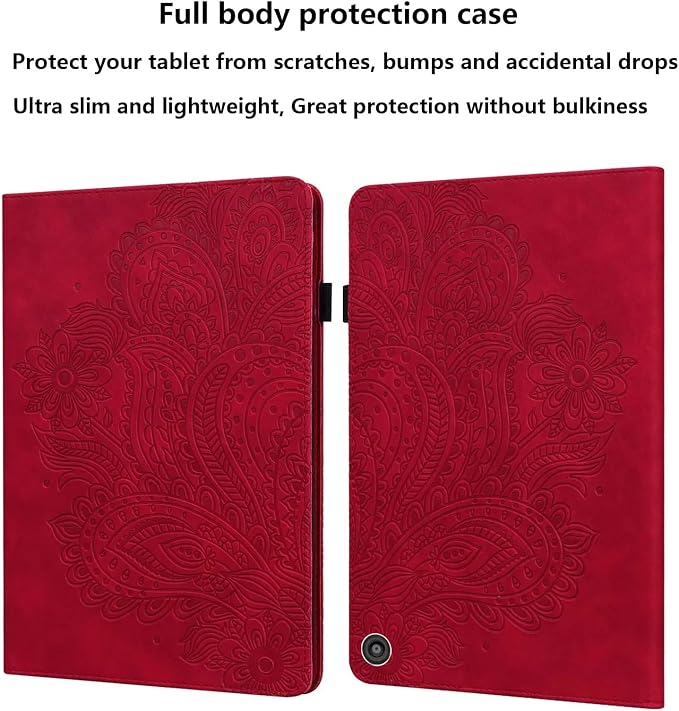 for Kindle Fire HD 8 Tablet (only Fits 10th Generation) &amp Fire HD 8 Plus 8 Case 2020 with Stand/Pencil Holder/Card Pocket/Elastic Band Embossed PU Leather Floral Cover Brown Peacock Flower