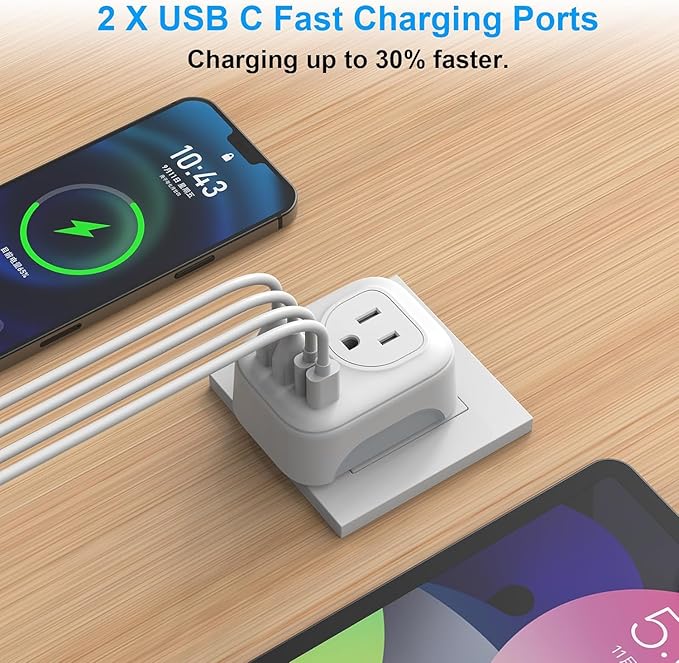 2 Pack European Travel Plug Adapter, VYLEE International Travel Adapter with 2 Outlets 4 USB Ports(2 USB C), 6 in 1 Type C Travel Essentials Charger for US to Most of Europe EU Italy Spain France