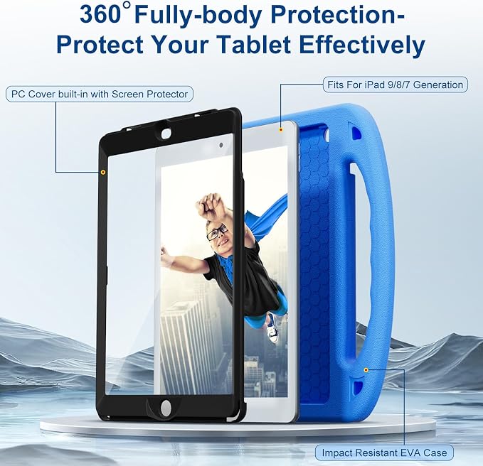 Kids Case for iPad 9th/8th/7th Gen. (10.2-inch 2021/2020/2019) | Shockproof Cover with Built-in Screen Protector and Stand Black