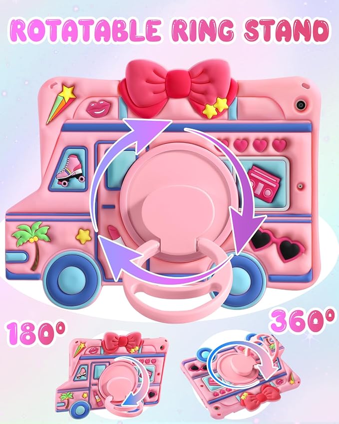 for iPad 10th Generation Case 10.9 Inch 2022 for iPad A16 Case 11th Generation - for Girls Cute Girly Kawaii 3D Cartoon Design with Rotating Stand &amp Strap Silicone Cover for Apple 10th/11th