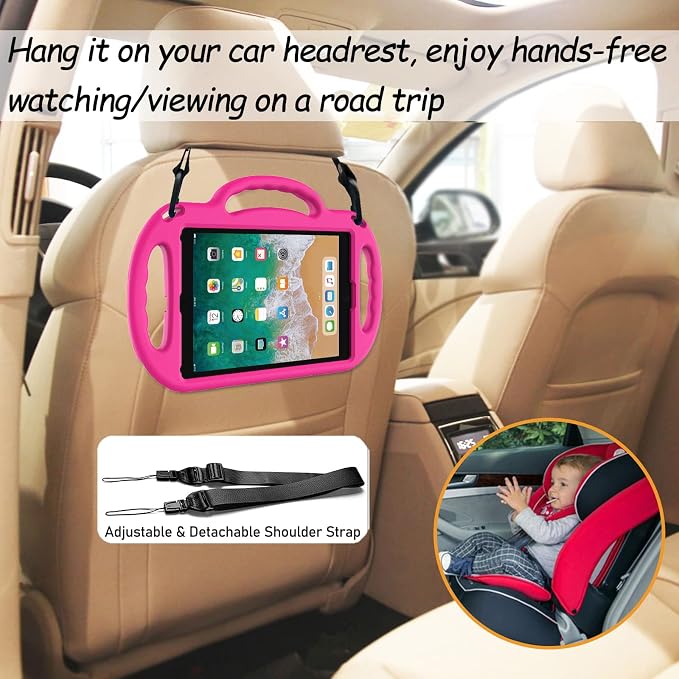 LTROP Kids Case for iPad 5th/6th Generation (2017/2018) &amp Air 2 Shoulder Strap Handle Stand Shockproof Bumper Cute Kid Case for iPad 9.7 Inch Black