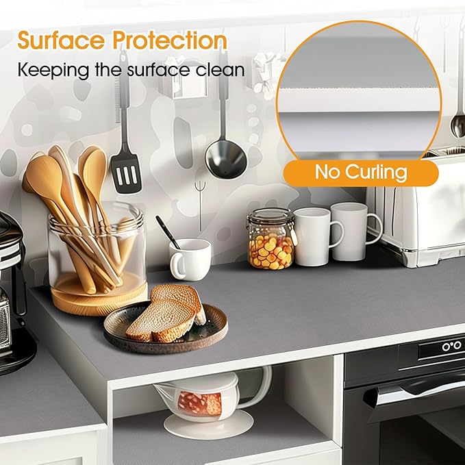 Shelf and Drawer Liner for Kitchen Cabinets Non-Adhesive, Strong Grip Non-Slip Thickened Cabinet Liners for Shelves, Waterproof Mats for Dresser Cupboard, Pure Gray, 17 in x 30 Feet