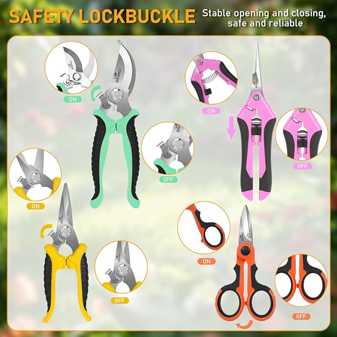 4-Pack Multifunctional Garden Scissors Set-BIDMLI Stainless Steel Pruning &Floral Shears with One-Piece Handle Blades for Tree Pruning, Flower Trimming, and Fruit Picking Tasks at Home&Garden Tool.