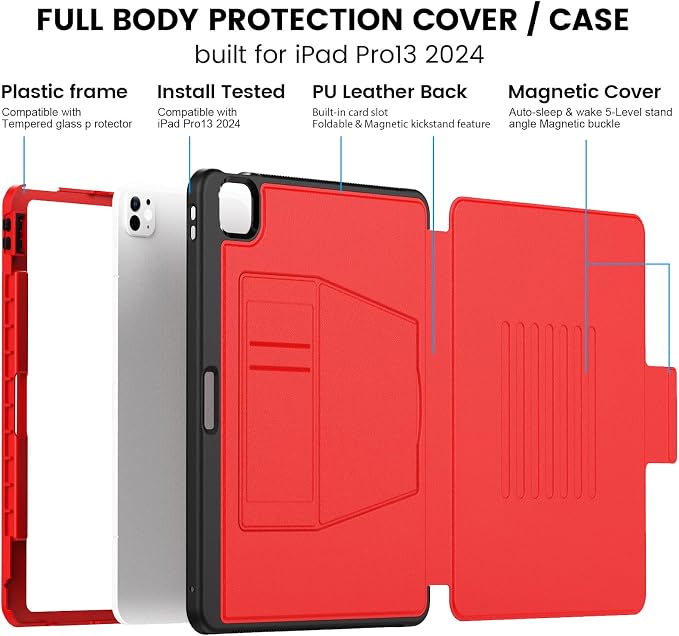 for iPad Pro 11 inch Protective Case M5 2025/M4 2024: Heavy Duty Shockproof Case with Pencil Holder - 360°Rotating Handle/Stand - Screen Protector - Shoulder Strap Black/Sky Blue