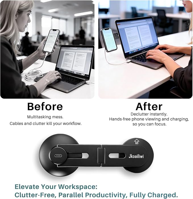 15W Wireless Charger Magnetic Phone Holder for Laptop &amp Tesla | Foldable Invisible Fast for Magsafe Charger 360° Adjustable &amp 180° Swivel Continuity Camera Mount Dual-Screen for iPhone
