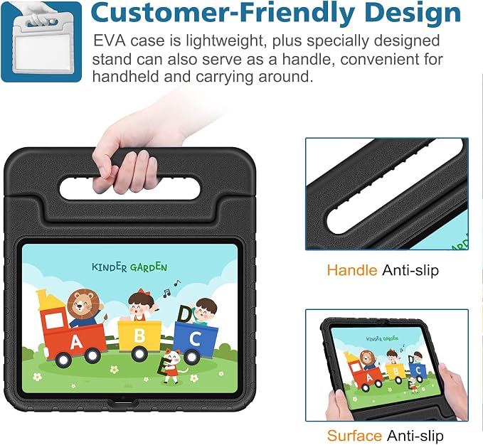 Fintie Kid-Friendly Case for iPad (A16) 11th Gen 11-inch iPad 10th Gen | for iPad 10th Generation 10.9 EVA Foam Lightweight Shockproof Handle Stand Cover Pencil Holder for Girls &amp Boys Blac