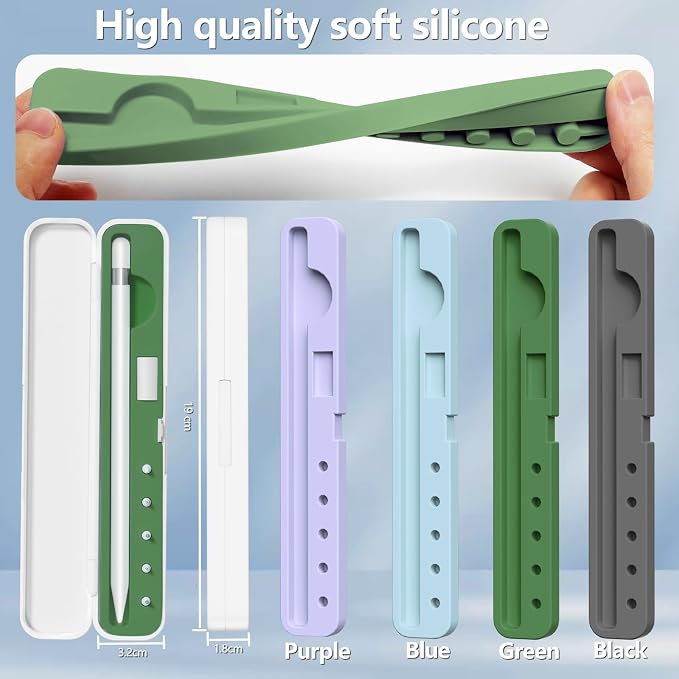Inesore for Apple Pencil Case with 5 Pcs Replacement Tips (Blue) | Lndependent Storage Slots Contains 5 Pen Tips Soft Silicone Lining Fit Apple Pencil Pro /1/2/USB-C Compact Easy Carrying