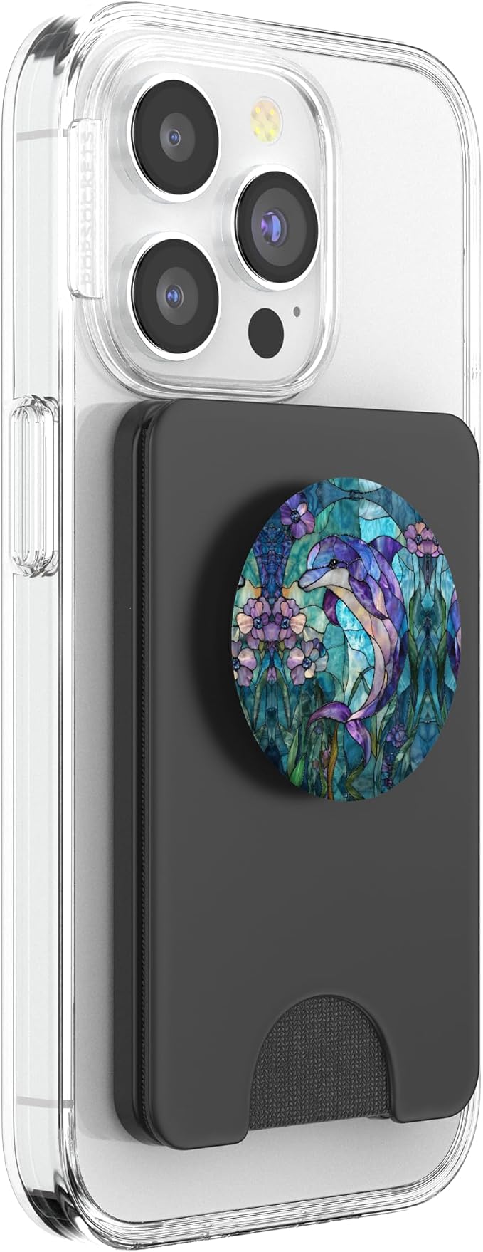 Dolphin Stained Art Effect Stain Art Floral Sea Teal Purple PopSockets PopGrip for MagSafe