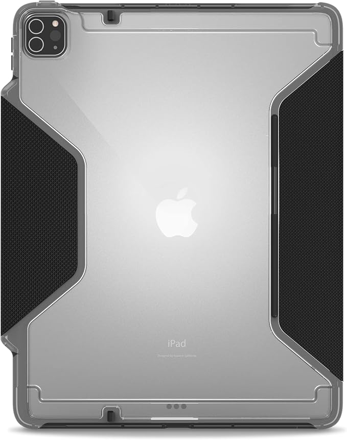 STM Dux Plus for iPad Pro 12.9 (3rd-6th Gen): Ultra Protective Lightweight with Clear Back Apple Pencil Holder Battery Saving On/Off Cover - Black