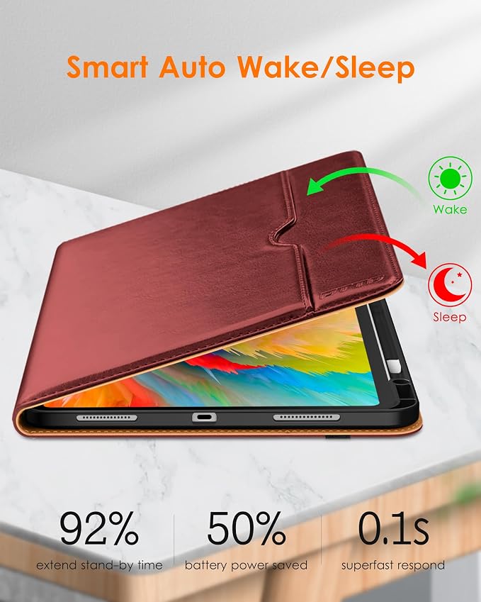 DTTO for iPad Pro 13 Inch Case (M5) 2025 / (M4) 2024 Brown | Premium Leather Business Cover with Pencil Holder Hand Strap &amp Pocket Corner Protection Auto Sleep/Wake Multiple Angles