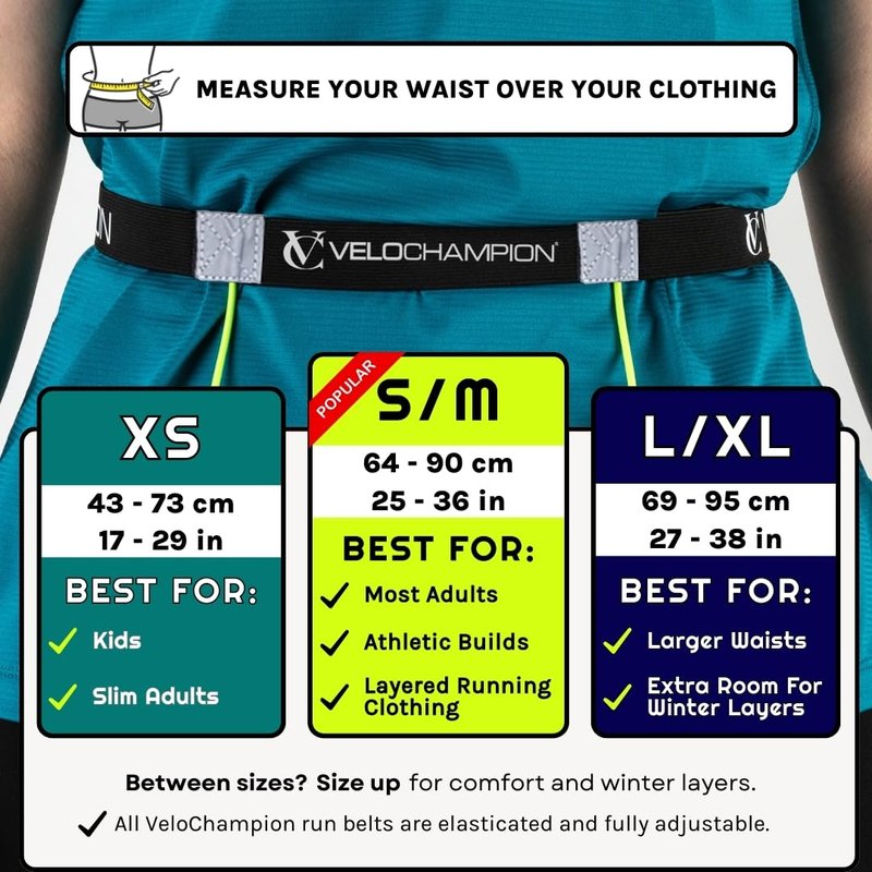 VeloChampion Lightweight Running Belt Waist Pack for Men Women - Elasticated Stretch Fit Race Number Holder - No Pins - 3 Sizes - Run. Triathlon. Cycle. Marathon. Jogging (1, X-Small)