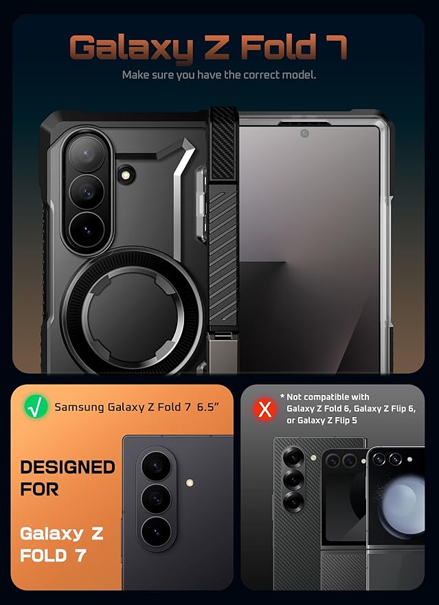 SUPCASE for Samsung Galaxy Z Fold 7 Case with Kickstand Azure | Compatible with MagSafe Tempered Glass Screen Protector Military-Grade Protection Hinge Coverage Unicorn Beetle Grip