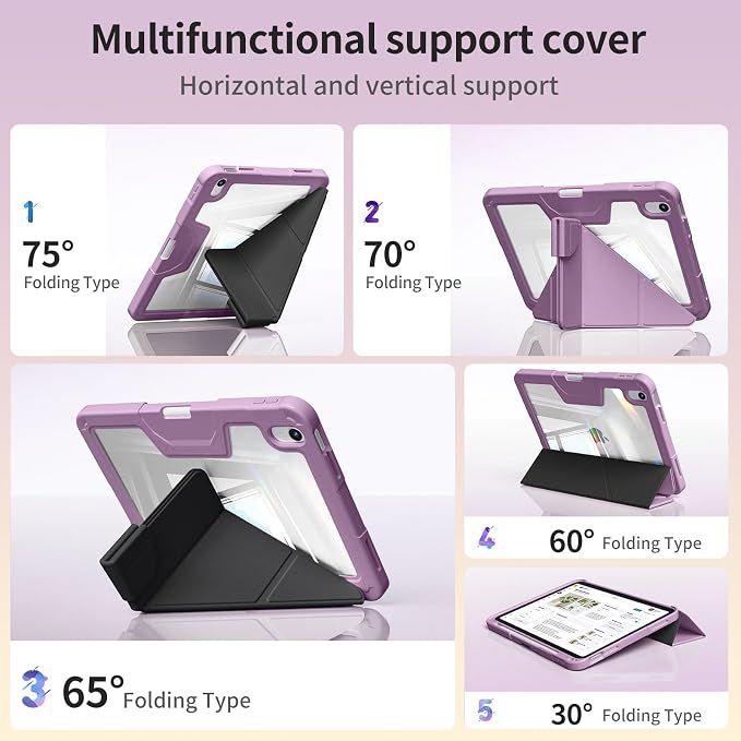 Case for iPad (A16) 11th Gen 11'' 2025/iPad 10th Gen 10.9'' 2022 | Shockproof Protective Cover with Pencil Holder Multi-Angle Stand Clear Back Support Touch ID &amp Auto Sleep/Wake (Black)