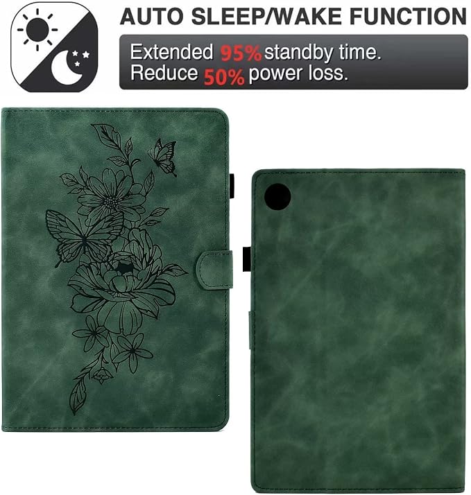 Case for Samsung Galaxy Tab A9 8.7 Inch 2023 (SM-X110/X115/X117) Suede Embossed Flower Flip Stand Protective Shell with Pen Holder &amp Card Slot No Smart Auto Wake/Sleep Function Brown