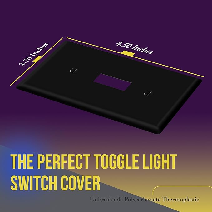 ENERLITES Toggle Light Switch Wall Plate, Gloss Finish, Standard Size 1-Gang 4.50" x 2.76", Unbreakable Polycarbonate Thermoplastic, 8811-BK-5PCS, Glossy Black, 5 Pack