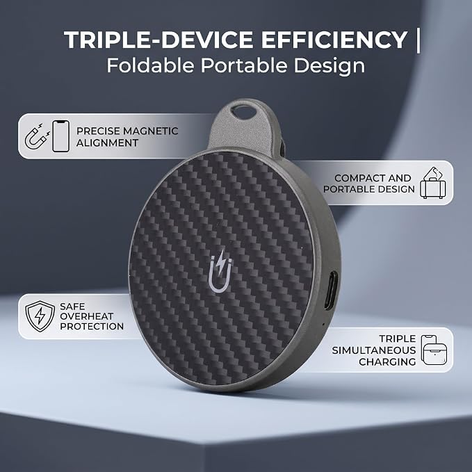 3 in 1 Wireless Magnetic Charging Pad 15W Foldable Fast Charger Stand for Phone Watch Earphone Portable Dock with Overcurrent Protection