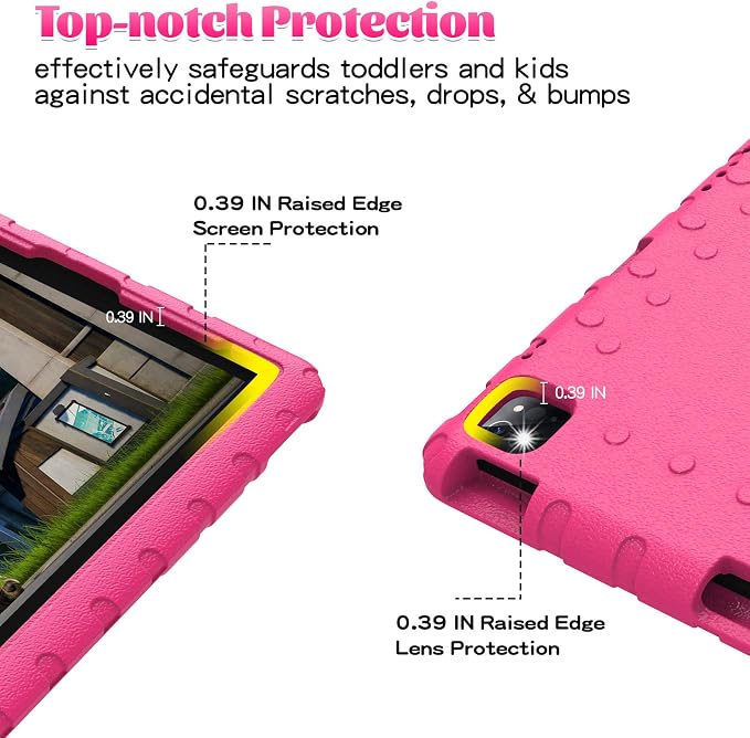Heavy Duty Kids Case for Samsung Galaxy Tab S7 FE/S7 Plus/S8 Plus 12.4 inch | Rugged Protection Cover for Galaxy Tab S8+/Tab S7 FE/S7+ 2022/2021/2020 with S-Pen Holder Handle StandEVA Foam Rose Red