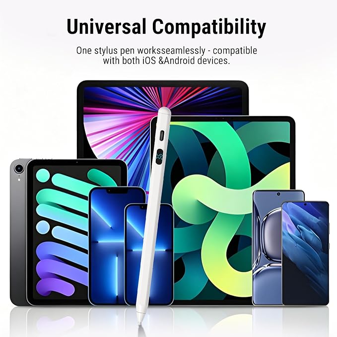 LED Battery Display Stylus Pen Dual Modes Fast Charge Universal Active Digital Pencil for iPad iPhone Samsung Android &lt2ms Low Latency Tilt Sensitivity for Drawing Note Taking No Bluetooth Styl