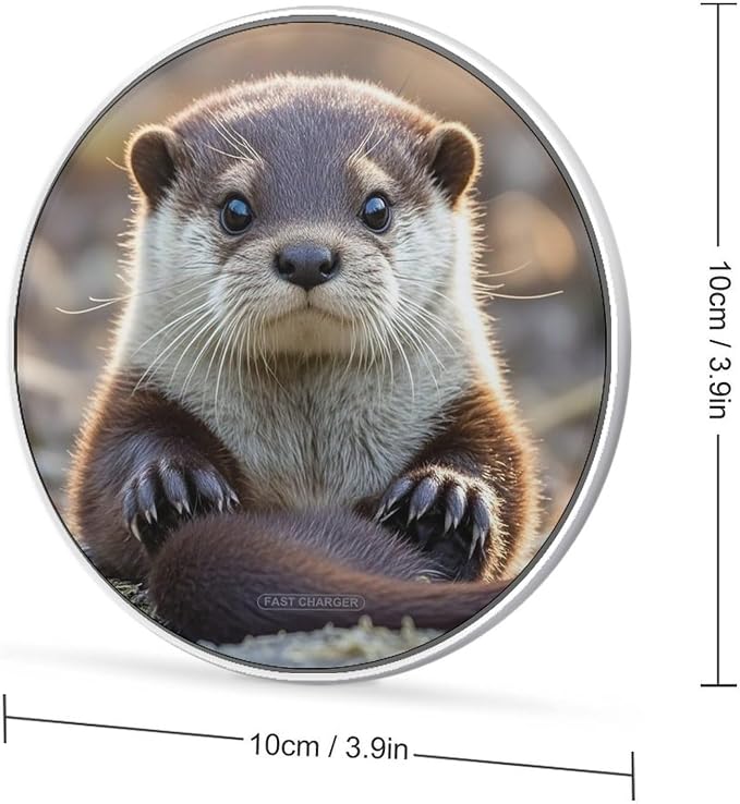 Cute Otter Wireless Charger with Aluminum Alloy Frame Qi Certified Fast Wireless Charging Pad 10W Charging Station Portable Phone Charger for All Wireless Charging Phone
