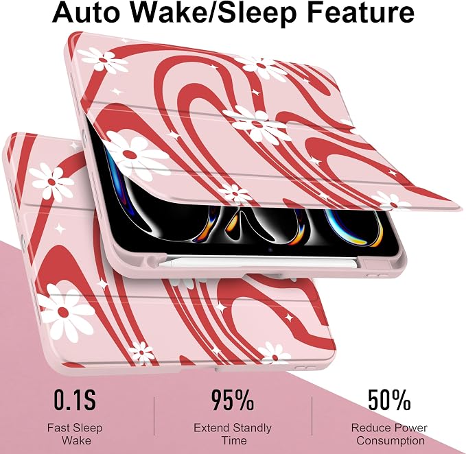 DONGKE for iPad Pro 11-Inch Case (M5 2025 / M4 2024) 6th/5th Generation [Auto Sleep/Wake &amp Pencil Pro Holder] Clear Acrylic Back Smart Trifold Stand Cover Bear &amp Cherry