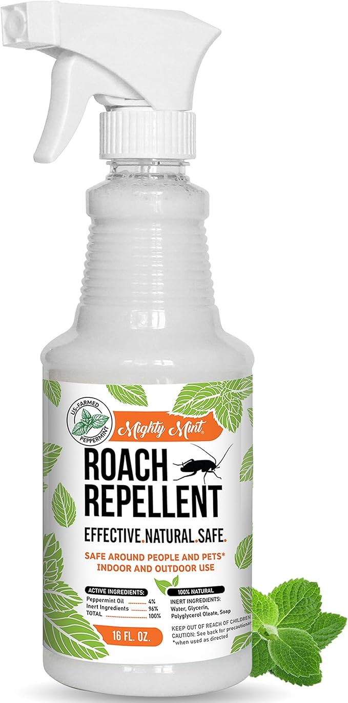 Mighty Mint Peppermint Oil Roach Repellent Spray – Natural Cockroach Killer for Indoor & Outdoor Use – Plant-Based Insect & Pest Control – 16 oz