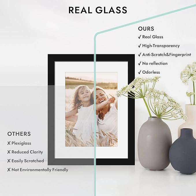 8.5 by 11 Diploma Picture Frame, Made of Real Glass and Wooden Certificate Frame, Horizontal and Vertical Display for Wall or Tabletop (Black, 1Pack)
