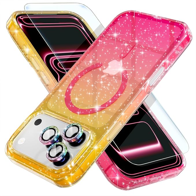 Choiche for iPhone 15 Pro Max Case Compatible with MagSafe Glitter Black | Women Girly Cute Glitter Sparkly Magnetic Phone Case with Diamond Camera Lens Protectors Military-Grade Drop Protection 6.7