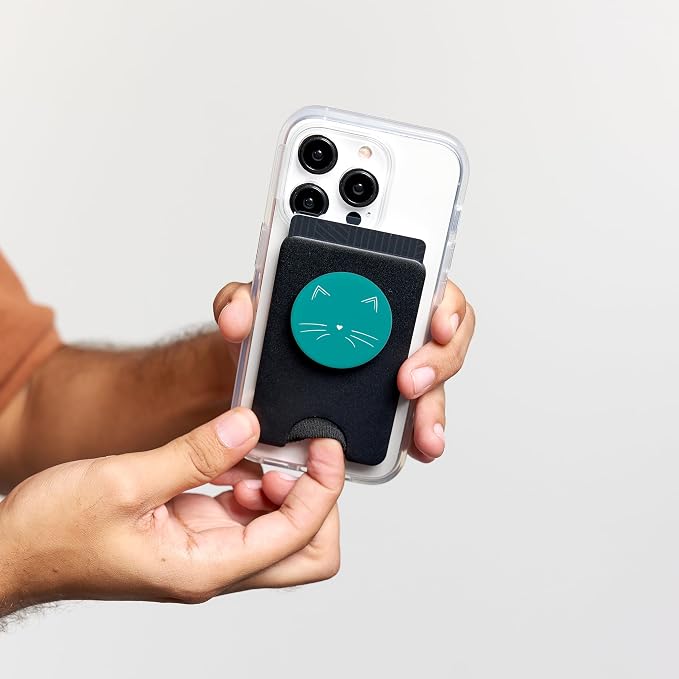 White Cat Face Teal PopSockets Adhesive PopGrip
