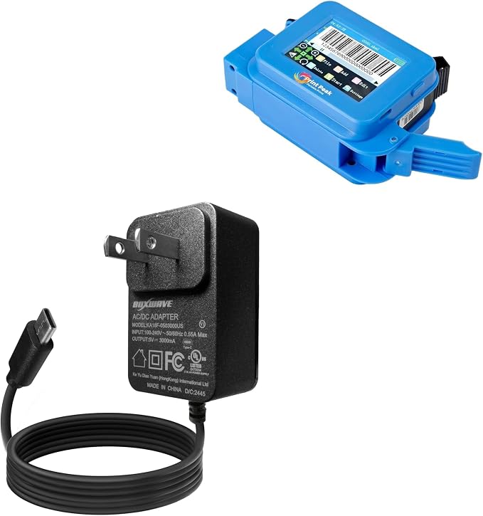 BoxWave Charger Compatible with PrintPeak Mini Handheld Inkjet Printer - Wall Charger Direct (15W) Rapid Charge Your Device with Built-in 3ft Cable