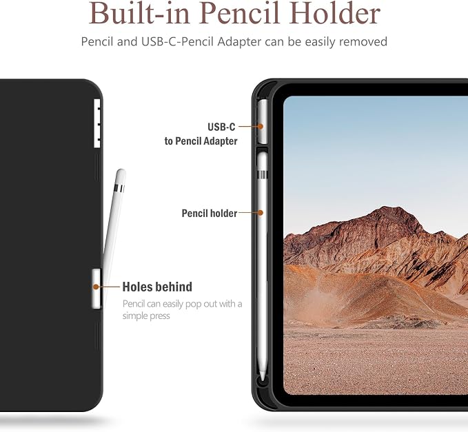 Antbox Case for iPad (A16) 11th (11'')/ 10th Generation (10.9'') Black | High Grade Skin-Touch Vegan Leather Built-in Pencil Holder Auto Sleep/Wake Function