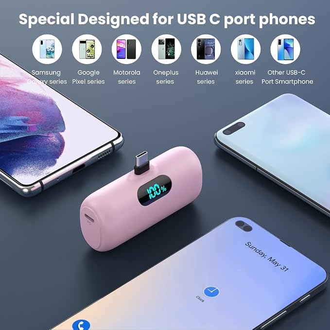 [2 Pack]Small Portable Charger for iPhone 17/16/15 Series5000mAh 3A PD USB C Power Bank Mini Travel Essentials Battery Pack for iPhone 17/17 Pro/16/16 Plus/16 Pro/15 Pro MaxSamsungAndroid/LG etc