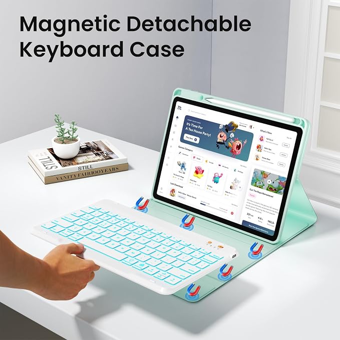 BLUTLOTUS Keyboard case for iPad 9th/8th/7th Generation 10.2 Inch - Backlit Wireless Detachable Folio Keyboard Cover with Pencil Holder for iPad 9th/8th/7th Gen Air 3rd Generation 10.5 Inch