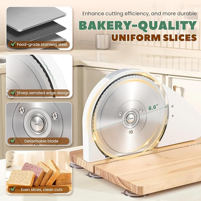 Huanyu Manual Bread Slicer Upgrade Foldable Adjustable Thickness White