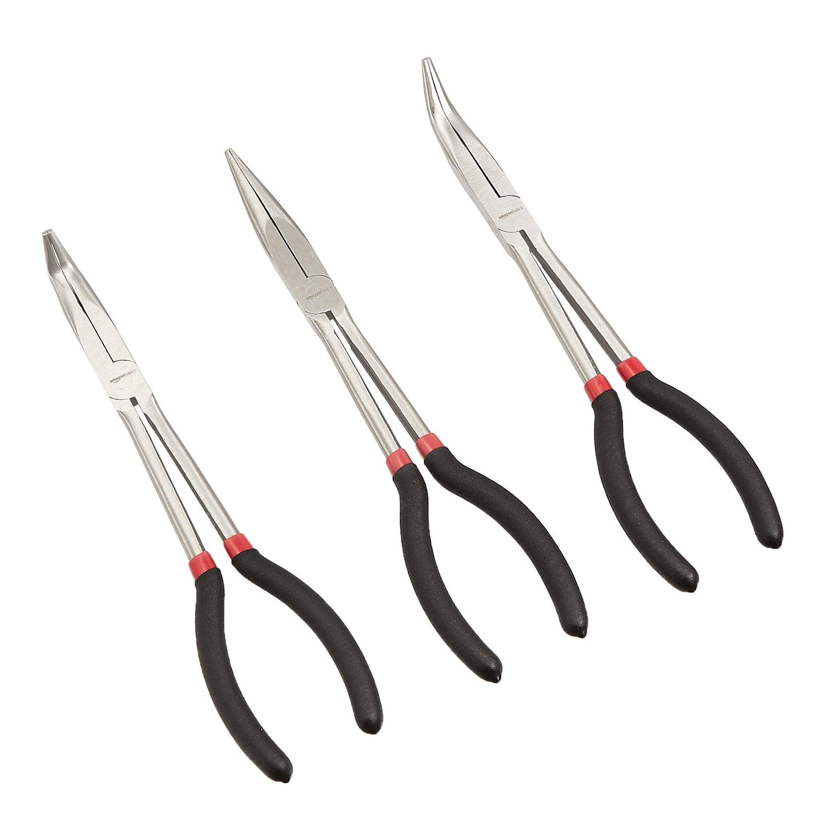 Amazon Basics Extra Long Reach Needle Nose Pliers Tool Set for Narrow Spaces, Versatile, 3-Piece, Black