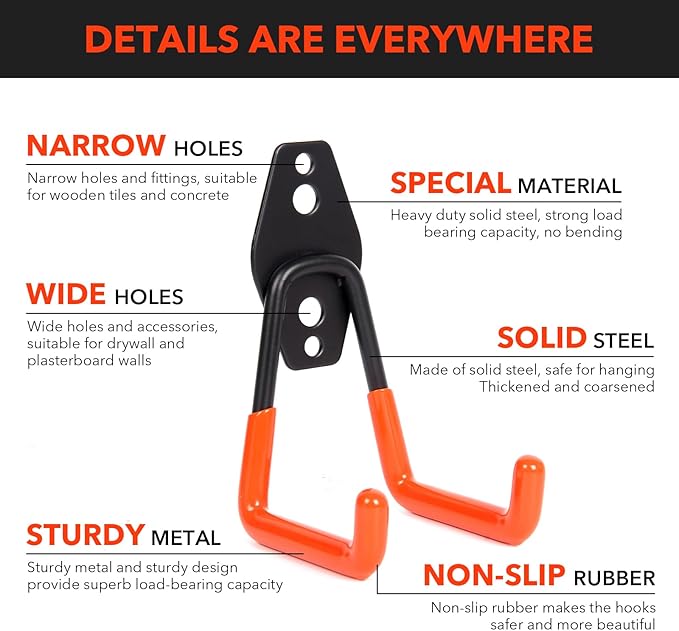 2 Pack Heavy Duty Steel Utility Wall Hooks, Wall Mount Garage Storage Organizer for Hanging Ladders, Bikes,Garden Tools, Skis