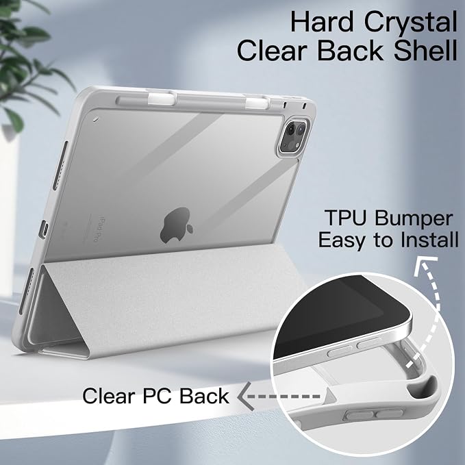 JETech Case Cover for iPad Pro 11 4/3/2/1 Black | For 2022/2021/2020/2018 Model Clear Back Pencil Holder Slim Shockproof Tri-Fold Stand Auto Wake/Sleep