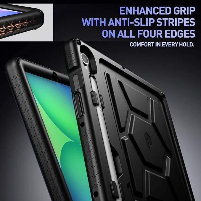 Poetic TurtleSkin Case for Samsung Galaxy Tab S10 FE Plus (2025 Release) 13.1 inch Case with S Pen Holder Heavy Duty Shockproof Kids Friendly Protective Silicone Cover Black