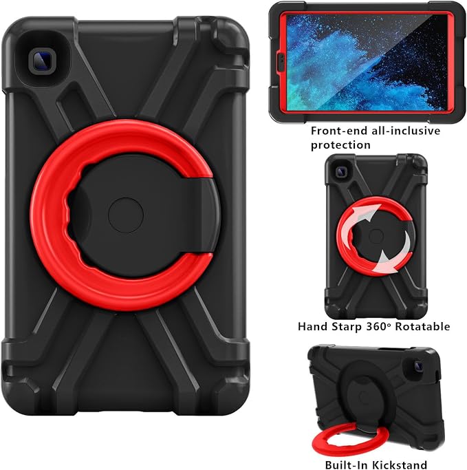 AKABEILA Compatible with Samsung Galaxy Tab A7 Lite T220/T225 Tablet Case，Rugged Kids Case with Stand Lightweight Shockproof Kids Friendly Tablet Cover Black+Red