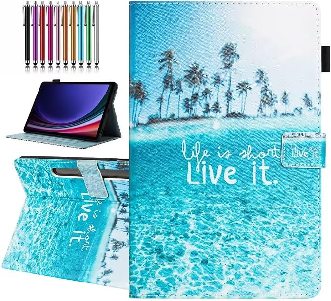 Case for Samsung Galaxy Tab S10 Lite/ S10 FE/ S9 FE 10.9 InchX400/X520/X510 Auto Wake/Sleep Premium PU Leather Folding Stand Cover with Pen Holder &amp Multiple Viewing Angles - Beach