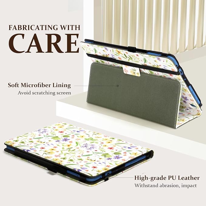Fancity Case for Kindle Fire HD 10/10 Plus 13th/11th Generation 2023/2021 | Premium PU Leather Protective Case with Adjustable Angles Auto Wake/Sleep Hand Strap for Fire HD 10/10 Plus Black Floral