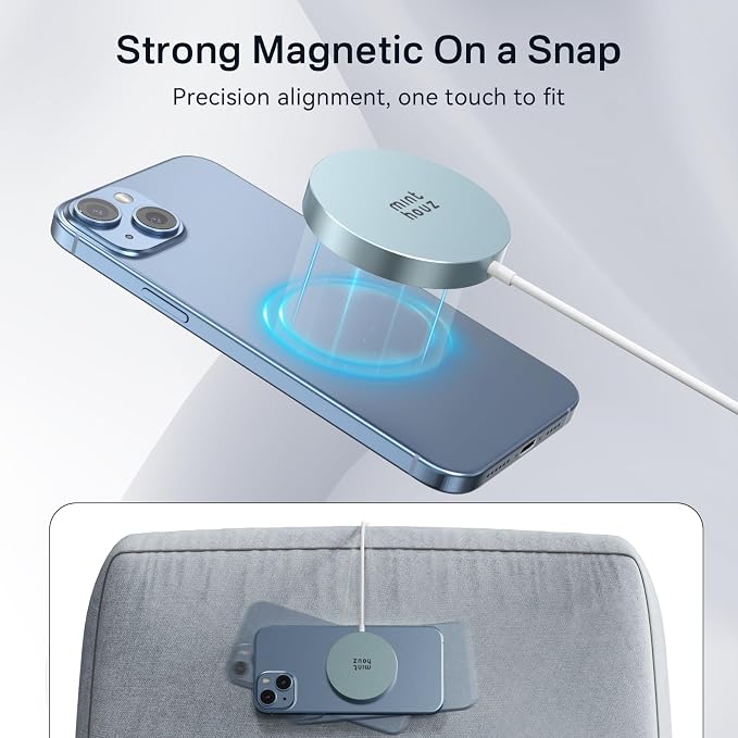 Minthouz 15W Fast Magnetic Wireless Charger Mag Safe Charging Pad Compatible with iPhone 17 Pro Max/17 Pro/17 iPhone 16/15/14/13/12 Series AirPods Qi-Enabled Devices (Black)
