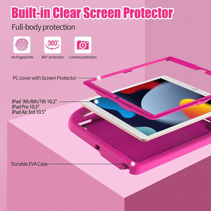 Kids Case for iPad 10.2 &amp 10.5 iPad 9th/8th/7th Generation 10.2 2021 2020 2019 Case with Screen Protector iPad Air 3rd Gen/Pro 10.5 inch Protective Cover with Handle Stand Black
